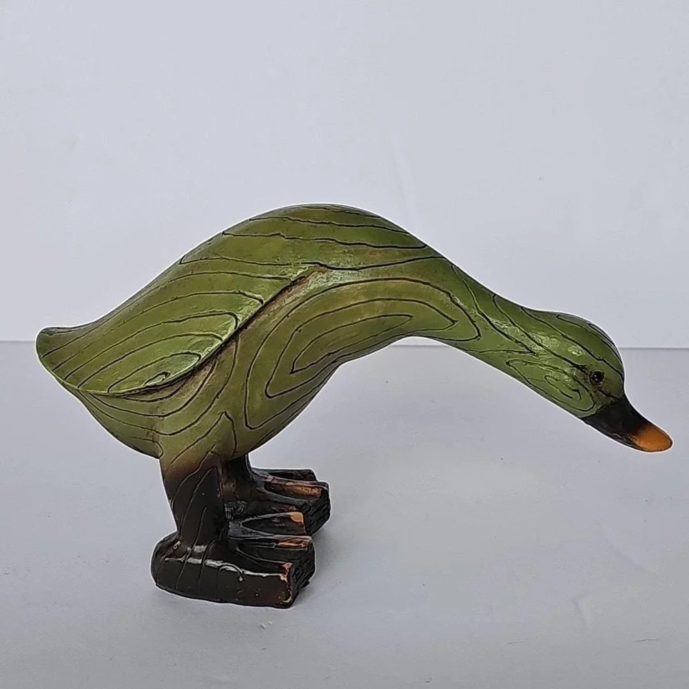 Vintage Wood Look Green Duck Figure Figurine Rustic Resin Distressed 1915 - Picture 6 of 10